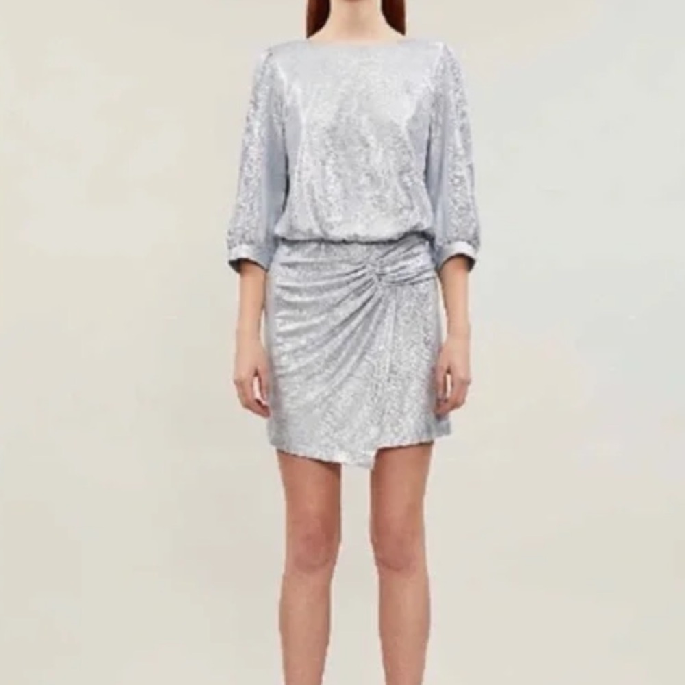 BA&SH Zalina Asymmetric Lamé Mini‎ Dress In Argent Medium
